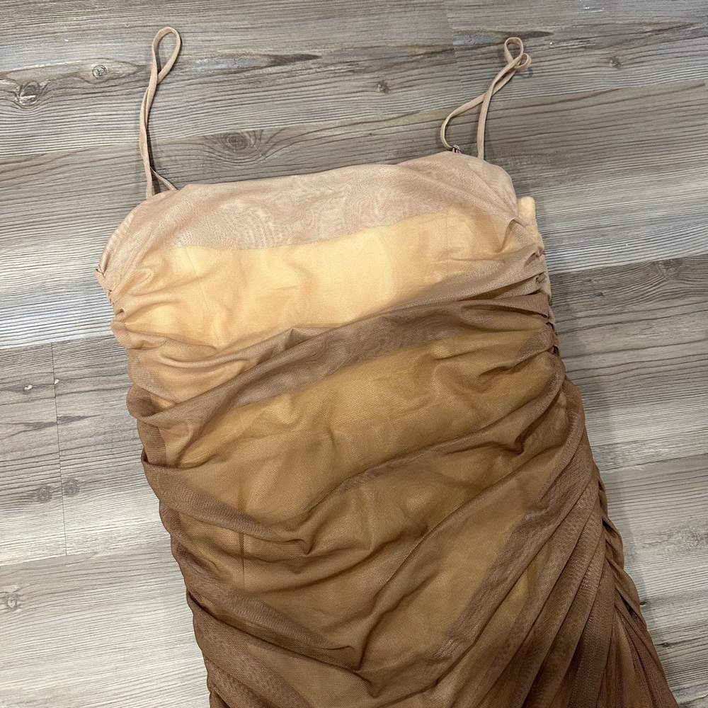 NWT Commense Cappuccino Ombre Mesh Zippered Long Dress women’s Small - Picture 3 of 6